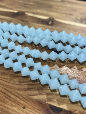 Vintage Pale Blue Bicone Art glass Molded Glass beads 12 Inch Strand - Image 1 of 3