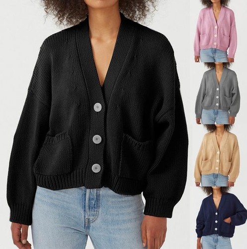 OFF WHITE Maglione donna donna tascabile maniche lunghe a maglia casual petto singolo colletto a V