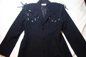 CACHE coat jacket ,blazer sz L,BLACK,FRINGE,WOOL - Picture 1 of 11