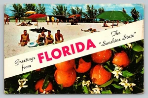 Postkarte FL Banner Grüße aus Florida Menschen Strand Orangenbaum Dual-View - Bild 1 von 2
