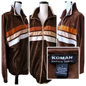 Y2k Koman Trainingsjacke L BAGGY braun orange hellbraun Streifen Velour Hip Hop Urban Vintage - Bild 1 von 14