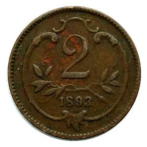 1893 Austro-Hungarian Monarchy 2 Heller Coin, km2801 - Beautiful Coin ๐ฆ๐น - Picture 1 of 2