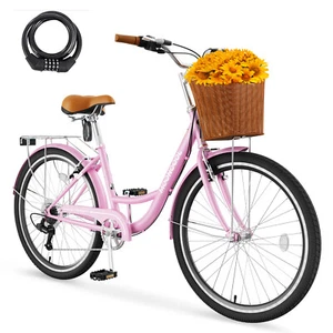 NAIZEA Womens Bike 24/26In Adult Cruiser 7-Speed City Bike Bicycle for Commuting - Picture 1 of 100