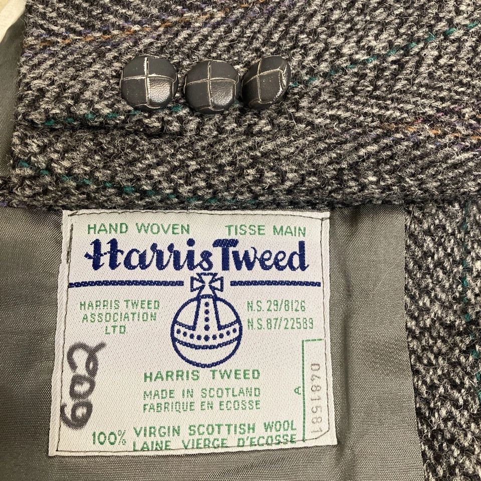 Vintage Harris Tweed Sport Coat Mens 42S Grey Herringbone Blue Stripe Blazer Foto 1 de 4