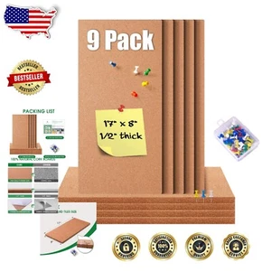 Versatile Cork Bulletin Board Set - 9 Self-Adhesive Tiles + 50 Push Pins - Picture 1 of 9