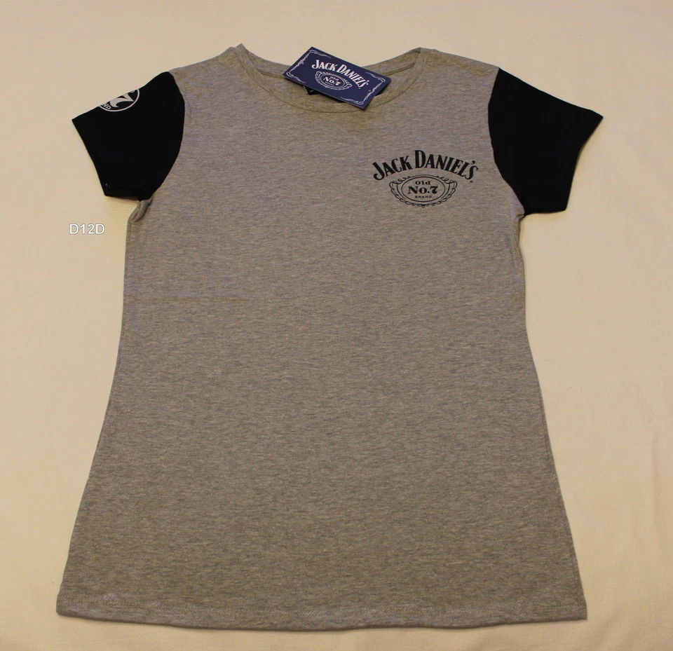 Jack Daniels Logo Ladies Grey Black Printed Short Sleeve T Shirt Size 12 New - image 1 of 1
