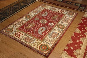_HAND_MADE_4x6 ft. FINE QUALITY HAND KNOTTED COLORFUL floral Red TRADITIONAL RUG - Picture 1 of 10