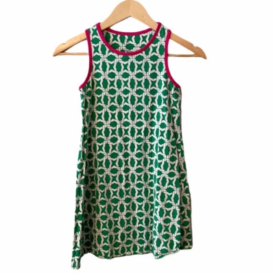 Vestido de sol Lands End verde y blanco tejido estampado niñas talla 7-8 sin mangas Foto 1 de 4