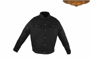 Men's Motorcycle Ultra-Lightweight Black Denim Jacket w/ Buttoned Front Closure - Picture 1 of 6