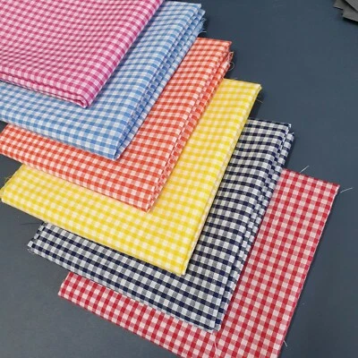 Polycotton Gingham 1/8" Checks Fabric Fat Quarter 50x50cm Bundle of 6 Colors - Image 1 of 3