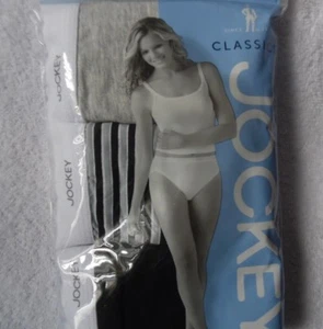 -3 JOCKEY ELANCE WOMEN'S FRENCH CUTS PANTIES COTTON BLACK,GRAY, STRIPE SIZE 10 - Picture 1 of 12