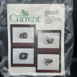 Vtg Current Critters Counted Cross Stitch Christmas Cards Set 4 Mouse deer 80s - Picture 1 of 12
