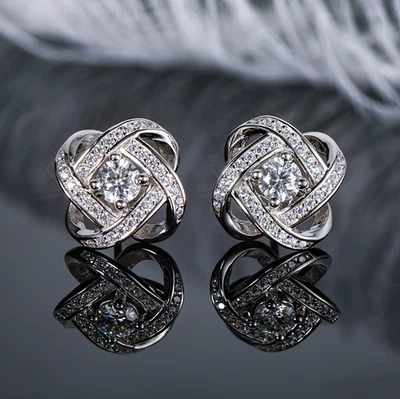 Luxury 14K 925 Sterling Silver 0.6CT Twisted Knot Moissanite Stud Earrings - Image 1 of 4