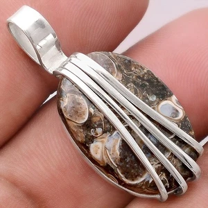 Natural Turtella Jasper - USA 925 Sterling Silver Pendant Jewelry P-1302 - Picture 1 of 5