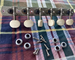Nickel Vintage Japan 6-Inline Plank/Strip Guitar Tuners, Bass Side of Headstock - Picture 1 of 3