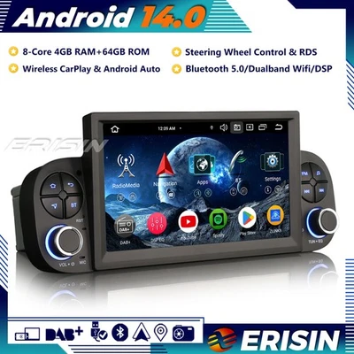 8-Core DAB+Android 14 Autoradio GPS per Fiat Panda CarPlay Wifi DSP OBD2 FM DTV - Immagine 1 di 4