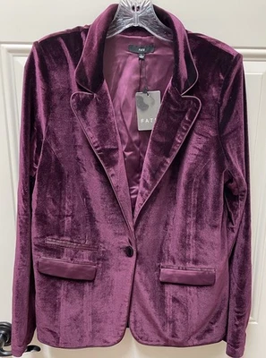 Blazer de terciopelo de vino FATE nuevo con etiquetas con ribete de satén y cierre de botones talla L Foto 1 de 4