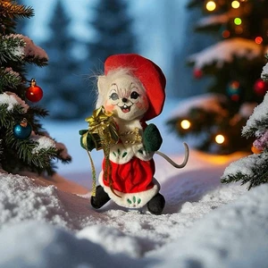 Bambola Topo di Natale Annalee 2005 vestito rosso Babbo Natale oro regalo statuina - Foto 1 di 10