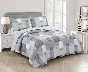 Brilliant Sunshine Grey Heart Love, Floral and Lace Patchwork, 3-Piece Quilt ... - Picture 1 of 7