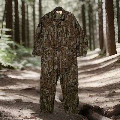 Vntg Redhead Treebark Camo Hunting Coverall Jumpsuit XL Made In USA Talon Zipper - Image 1 of 4