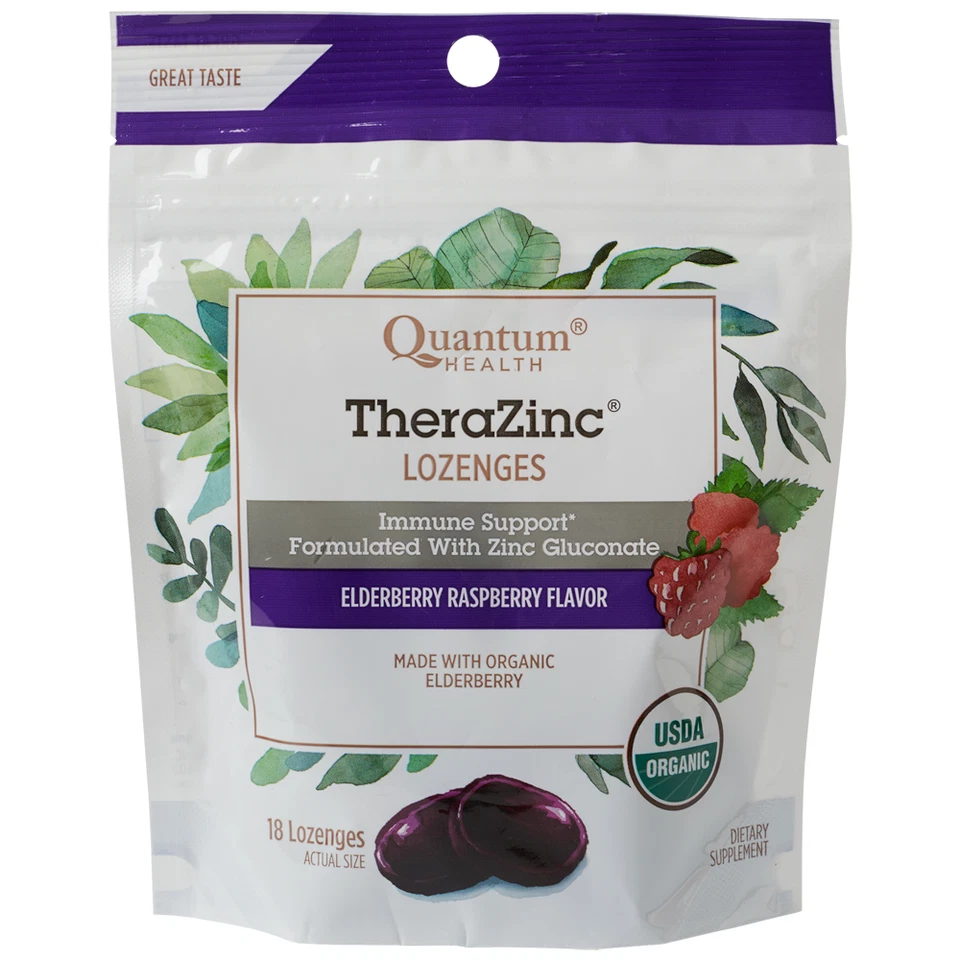 Pastillas TheraZinc Alivio para la Tos Quantum Health Saúco y Frambuesa Foto 1 de 1
