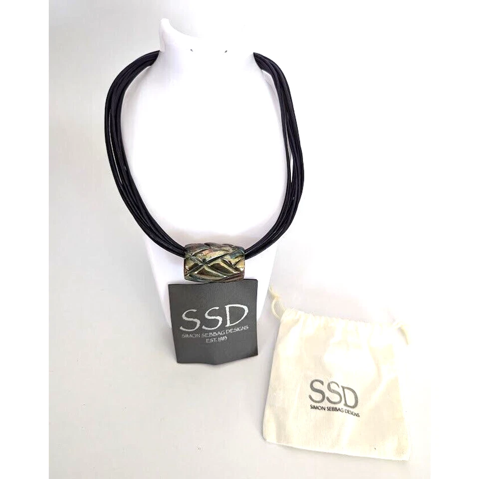 Collar de cuero índigo multihiebra Simon Sebbag Designs 17" con cuentas reflectantes Foto 1 de 3