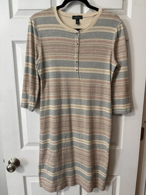 LRL Lauren Jeans Co. Ralph Lauren Shirt Dress Size L Henley Multicolor Striped - Image 1 of 4