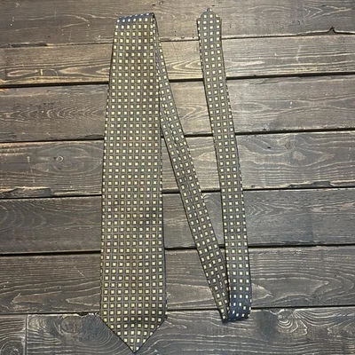 Corbata Croft & Barrow 100 % seda azul y dorado con estampado cuadrado iridiscente Foto 1 de 4