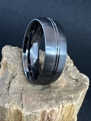 Black Ceramic Ring 8mm Band Width Plain Design Matte Finish Comfort Fit Size 11 - Image 1 of 4