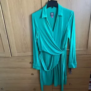 Brand New With Tags Vince Camuto Green Long Sleeve Wrap Dress - Picture 1 of 12
