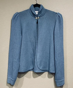 St. John for Neiman Marcus Vintage blaue offene Strickjacke Jacke mit Strassknopf - Bild 1 von 12