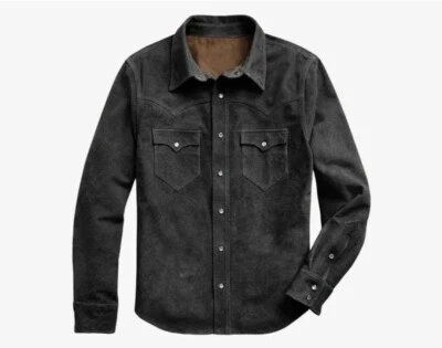 Men's  Native  Trucker Shirt  Western Cowhide Suede Leather Jacket Cowboy - Image 1 of 3