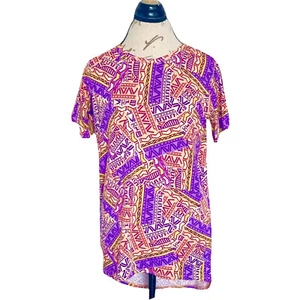 Lularoe Top Blouse Size 14 Girls Shirt Short Sleeve Vibrant Colorful High Low  - Picture 1 of 12