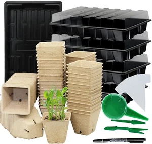 Set 100 Peat Pots Seed Starter Kit with 100 Peat Pots for Seedlings Tray Clear - Picture 1 of 7