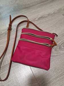 Dooney Bourke Handbag Purse Swingpack Crossbody Fuisha Pink Double Zip Bag - Picture 1 of 6
