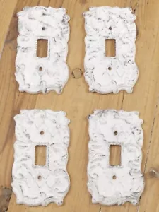 4 Light Switch Plate Covers Cast Iron Vintage Looking Antique Distressed White - Picture 1 of 7