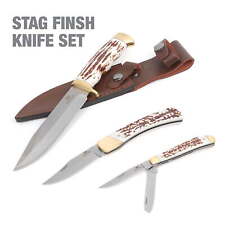 Mossy Oak 3-Piece Stag Finish Knife Set with Stainless Steel Full Tang Blade +p