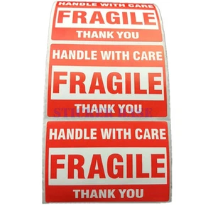 FRAGILE HANDLE WITH CARE THANK YOU Label Sticker Warning 500pcs 51mm x76mm - Picture 1 of 6