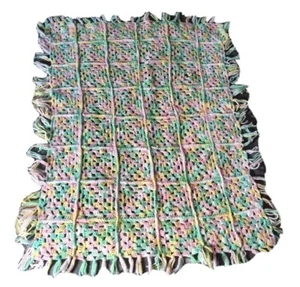 Afghan Throw Blanket 26"x35" Cable Squares Newborn Carry Baby - Picture 1 of 12