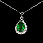 Heated Pear Green Topaz Simulated Cz Gemstone 925 Sterling Silver Necklace 18 In