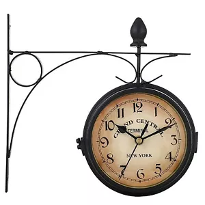Retro Double-Sided Garden Wall Clock,Vintage Industrial Two Sides Wall Hangin... - Picture 1 of 6