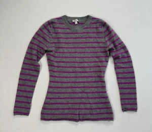Garnet Hill Women’s XS Pink Grey Striped 100% Cashmere Sweater Lightweight - Picture 1 of 8