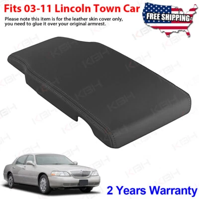 Fits 2003 2004 2005-2011 Lincoln Town Car Console Lid Armrest Vinyl Cover Black - Image 1 of 4