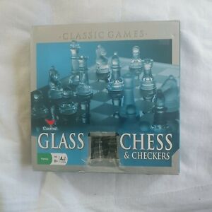 Glass Chess & Checkers Game Set Clear And Frosted Pieces Game Board