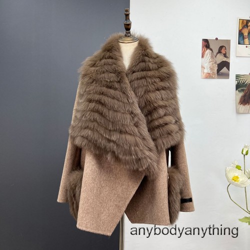 OFF WHITE Cappotto invernale nuovo vera pelliccia di volpe erba collo grande donna double face lana coat