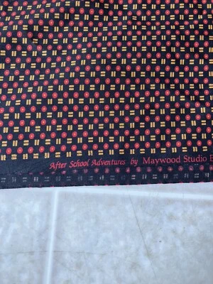 Maywood Studio 1 1/8 yd After School Adventures Black w/ Red circles orange line - Image 1 of 4
