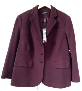 Blazer donna Ralph Lauren taglie forti 20W lana vino nuovo con etichetta - Foto 1 di 11