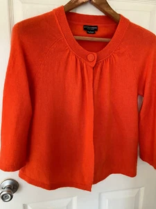Sutton Cashmere Orange Knitted 1 buttons/open front Cardigan Sweater Top L - Picture 1 of 13