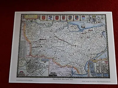 Reproduction Antique County Map Of Kent England By John Speed, Canterbury • 8.56$
