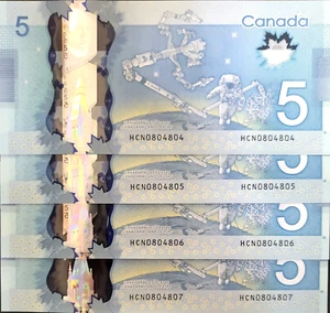 π¨π¦ Uncirculated 2013 Four Sequential Canadian $5 Bills - Picture 1 of 2